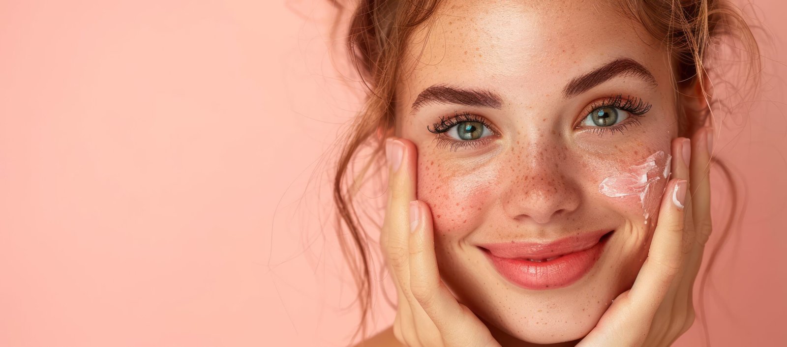 Smiling Woman Applying Moisturizer